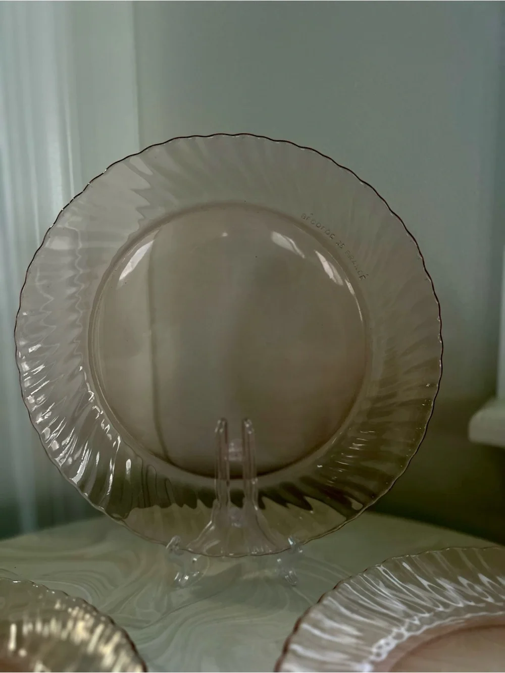 Vintage France Arcoroc Rosaline pink swirl Luncheon Plates  Set Of 4 8in. Round